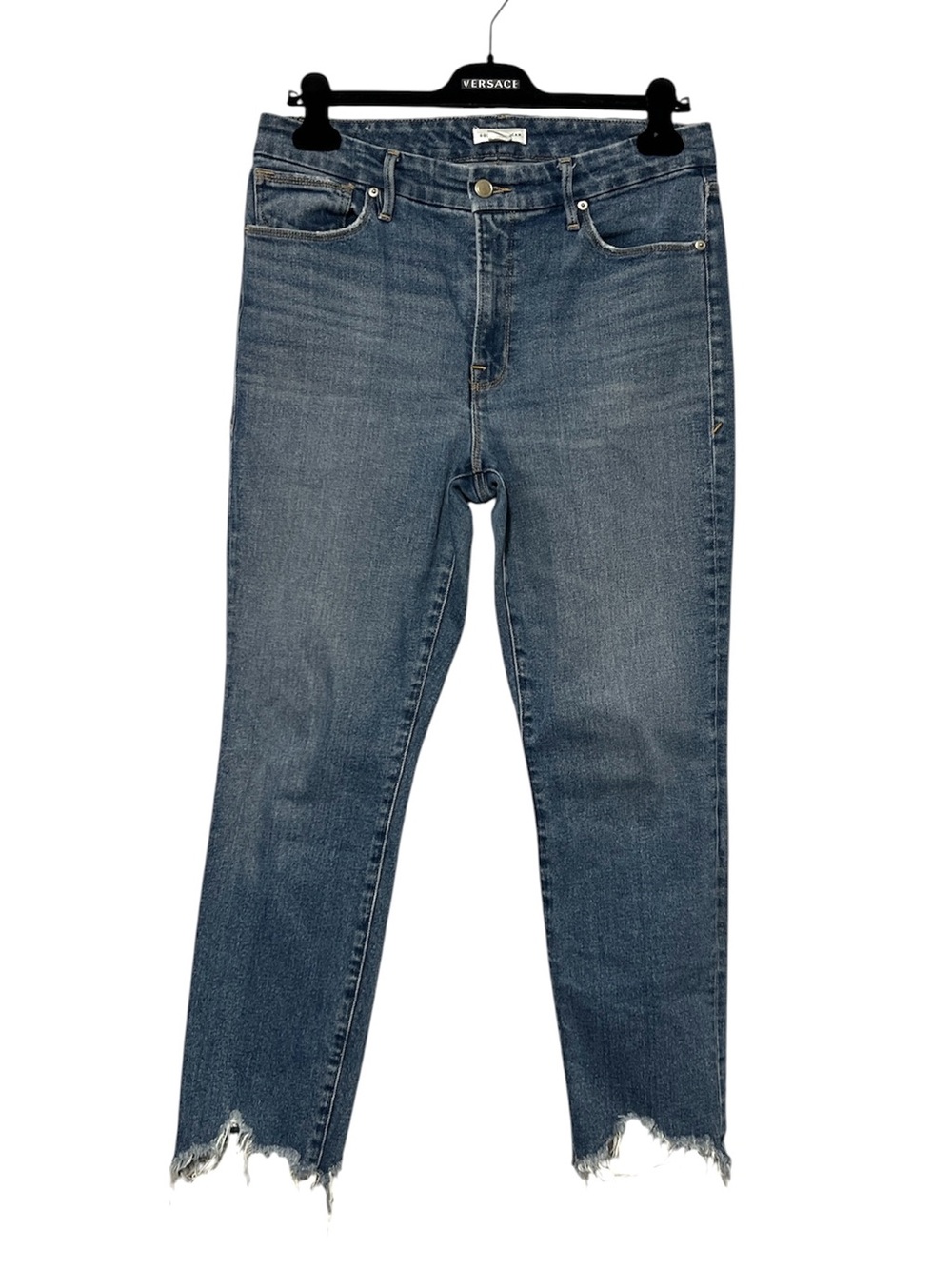 GOOD AMERICAN Chewed Hem Distressed Denim Jeans